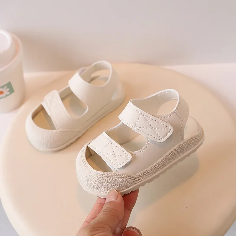 

Toddlers Flat Sandals Solid Color Anti-kick Kids Sandals for Girls Fashion Causal Non-slip Children Boys Walking Cut-outs Shoes