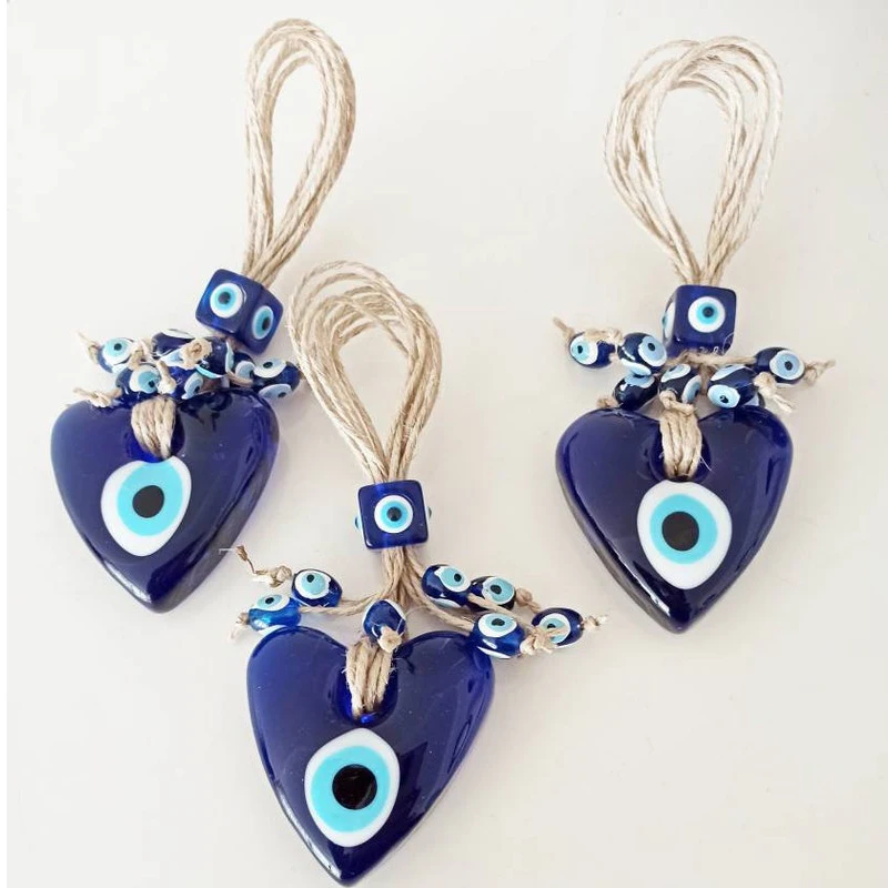 Heart Wall Hanging Evil Eye Wall Hanging Glass Evil Eye Bead Macrame Wall Hanging Turkish Evil Eye Decor Blue Evil Eye Home Gift