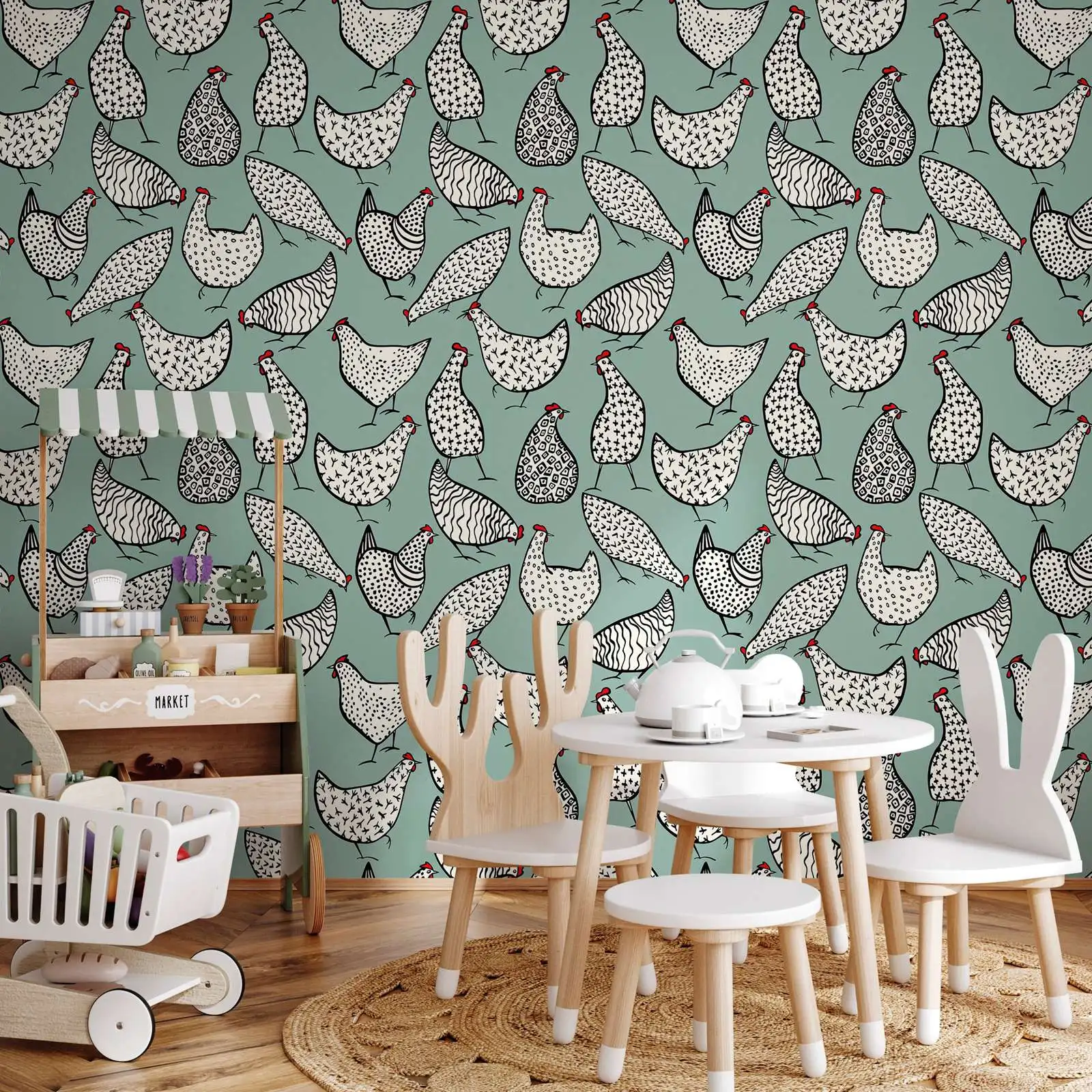 Wall Decor Wallpaper Peel and Stick Wallpaper For Home Decor Wall Art  Room Decor ,Hen Animal Trendy Wallpaper,Custom Color,50cm