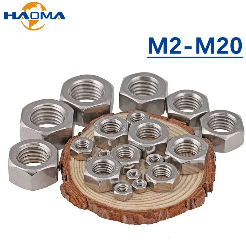 304 Stainless Steel Hex Hexagon Nut M2 M3 M4 M5 M6 M8 M10 M12 M16 M18 M20 DIN934