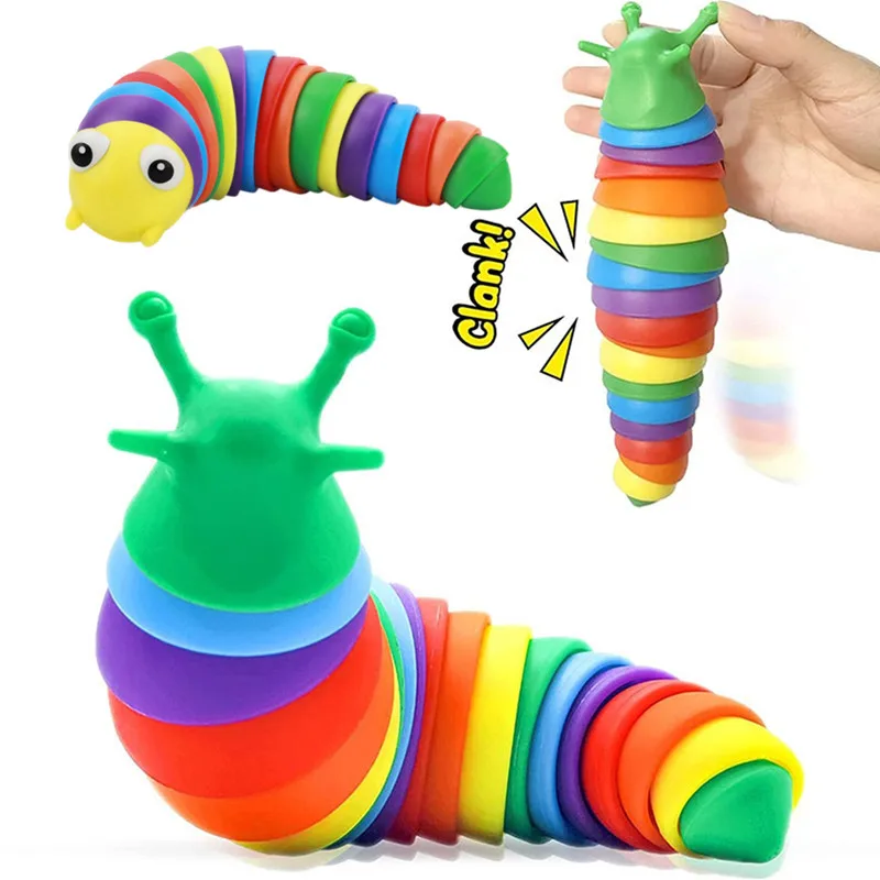 Flexible Fingertip Sensory Novelty emulation Worm Toy Children Antistress Squirming Slug Gift Decompression Cute Rainbow Slug