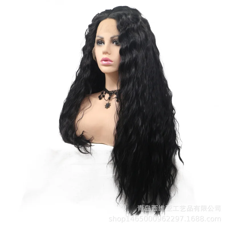 

fiber lace front black corn perm small curly long hair synthetic wig for cosplay