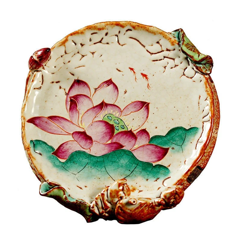 Pure hand-painted lotus tea tray tea table, household dry tea tray