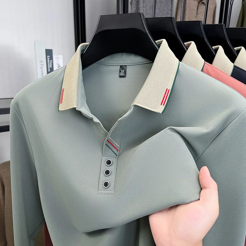 Light luxury brand fashion long sleeve polo shirt  men's autumn new item high-quality color blocking design casual lapel T-shirt