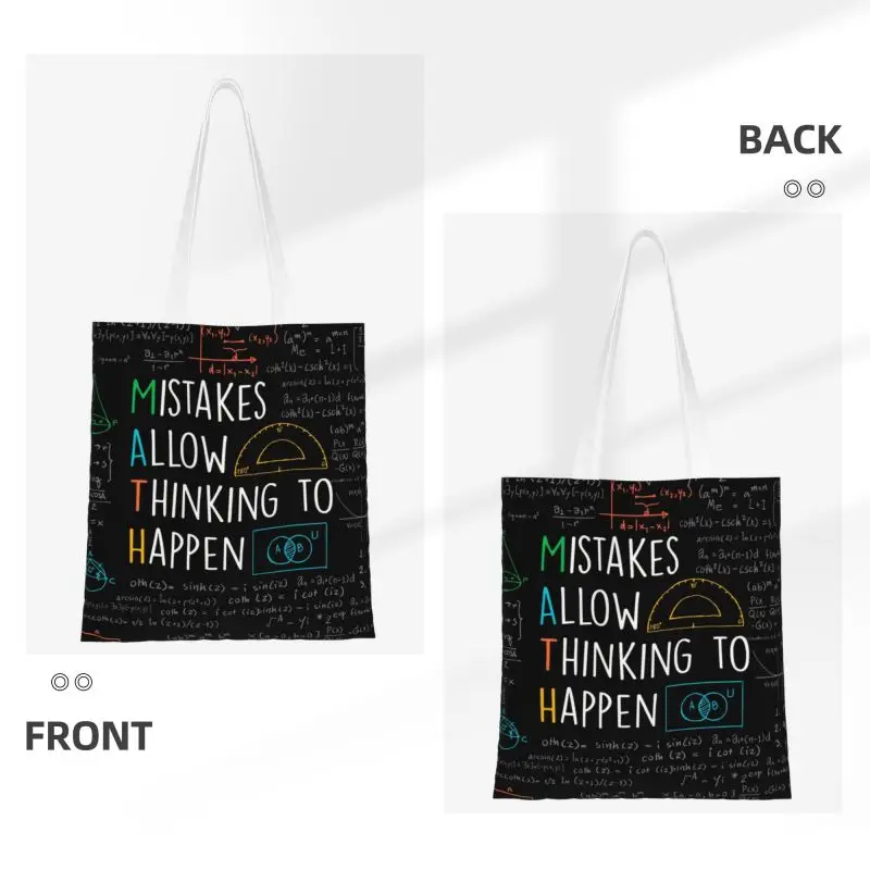 Fashion Printed Mistakes Allow Thinking To Happen Tote Shopping Bag Portable Canvas Shoulder Shopper Math Teacher Quotes Handbag