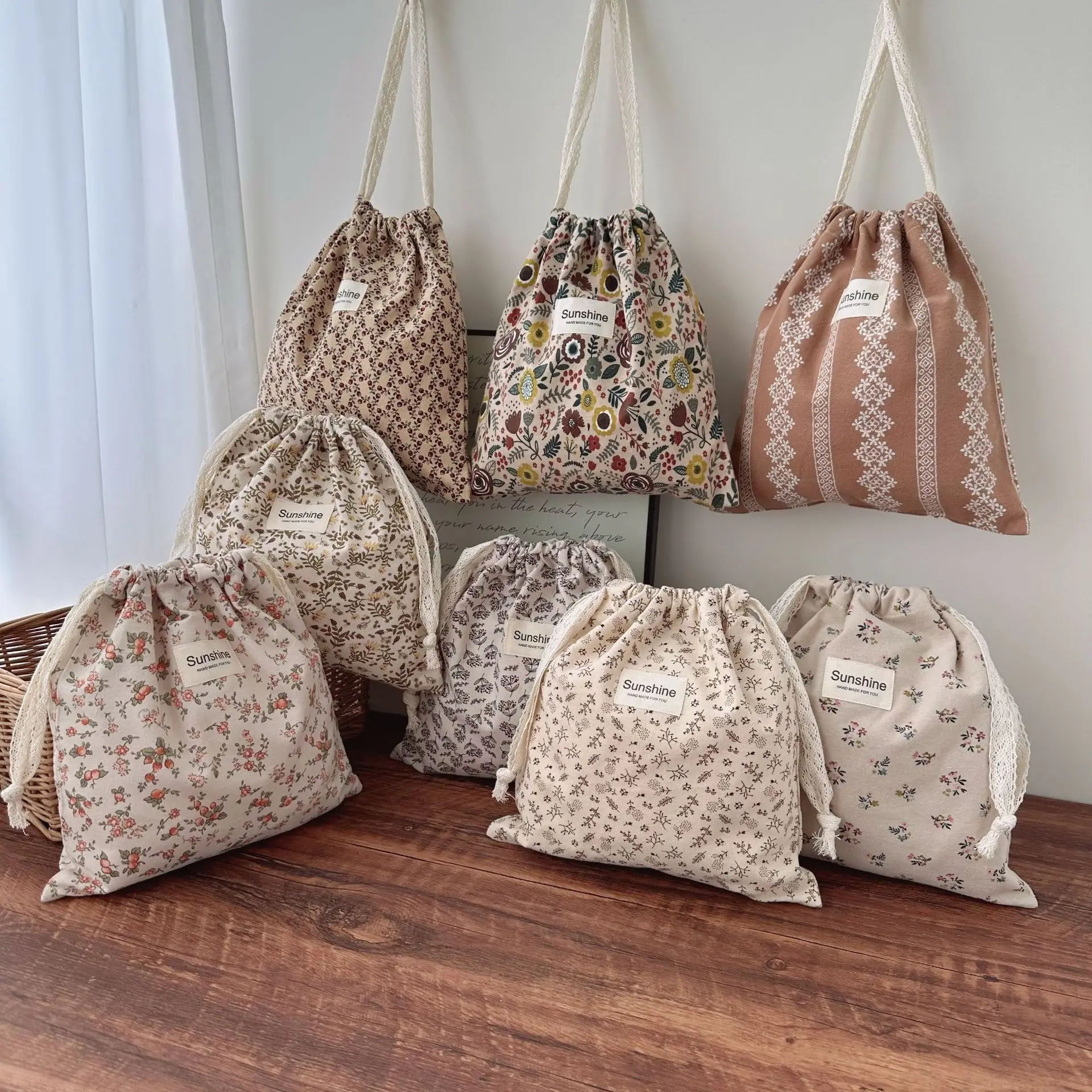 

Retro Abraded Cotton Baby Items Storage Bag Diaper Pouch Drawstring Bundle Bags Cosmetic Portable Travel Makeup Bags