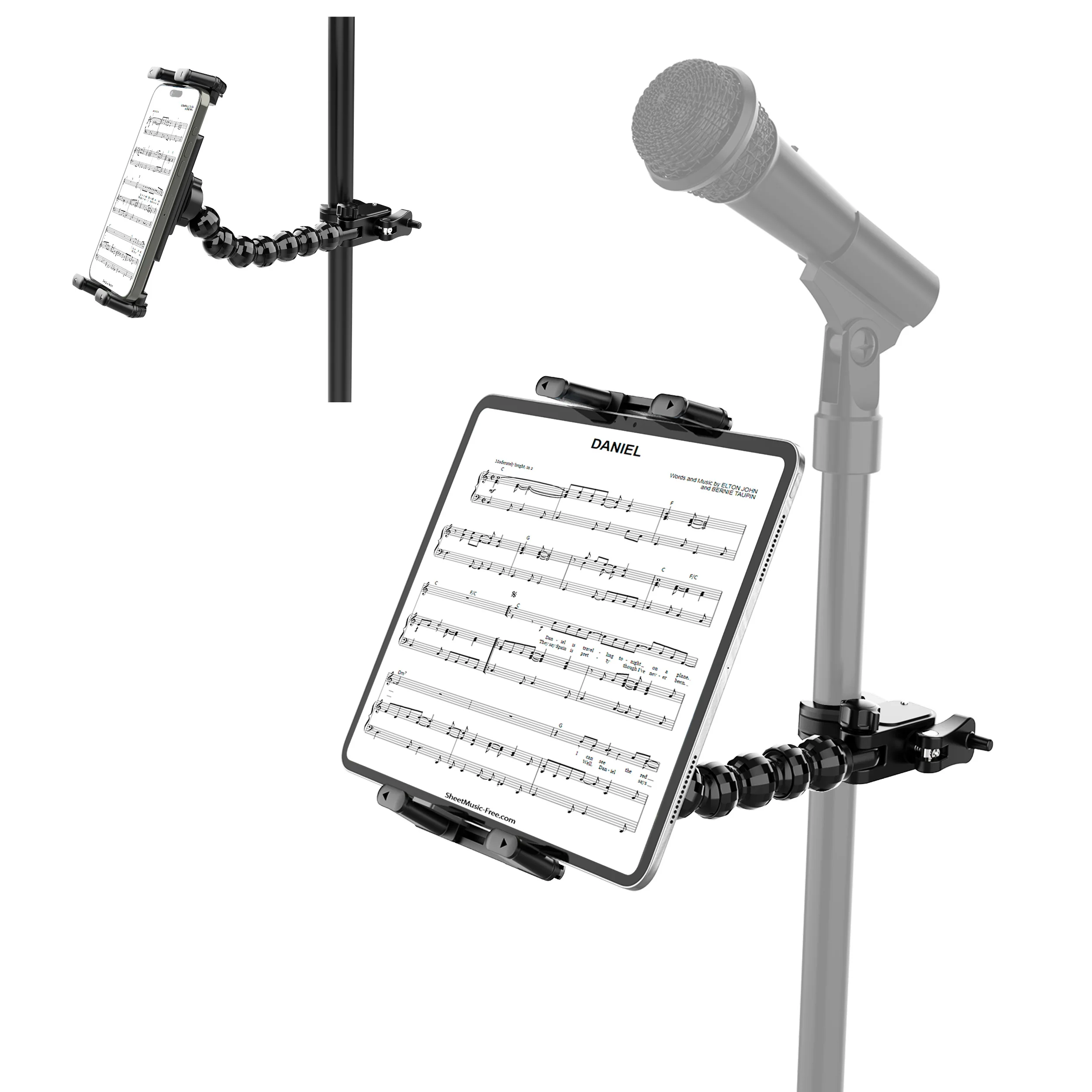 

Flexible microphone, music stand and tablet stand, compatible with all 4.7-inch to 15-inch tablets and smartphones