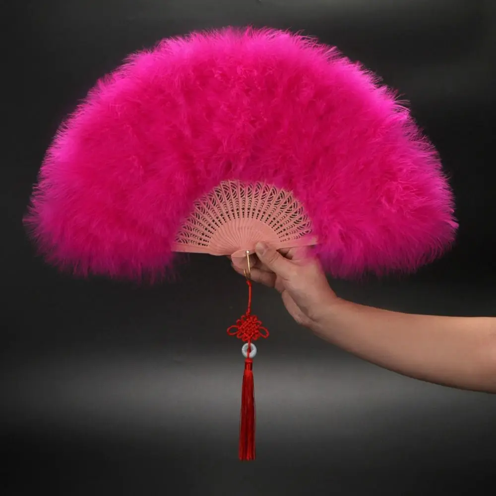 Chinese Handheld Feather Fan Colorful with Tassels Wedding Folding Fan Traditional Elegant Cosplay Props Fan