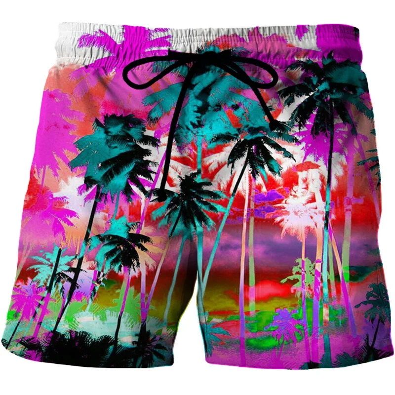 Fashion Coconut Palm Tree Graphic Beach Shorts For Men 3D Print Art Pigment Scenery Board Shorts Summer Holiday Swimming Trunks