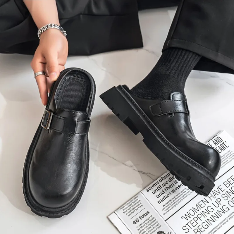 Bolsa masculina cabeça plataforma chinelos tendência seleção de qualidade couro sola grossa dos homens sapatos casuais fora chinelos zapatillas hombre