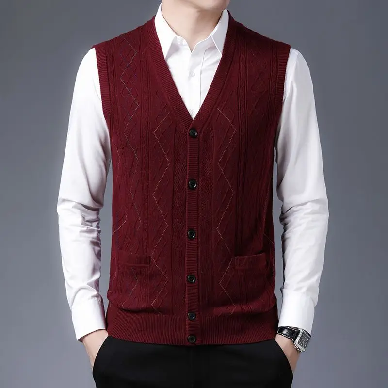 

New Arrival Men's Wool Knit Cardigan Vest for Middle Aged Elderly Loose Fit Unisex Dad's Sweater Vest