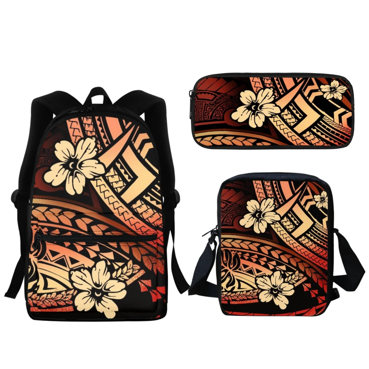 

Vintage Polynesian Hibiscus Zipper Backpack Fashion Student Large Capacity Girls Schoolbag Travel Computer Bag Pencil Case New