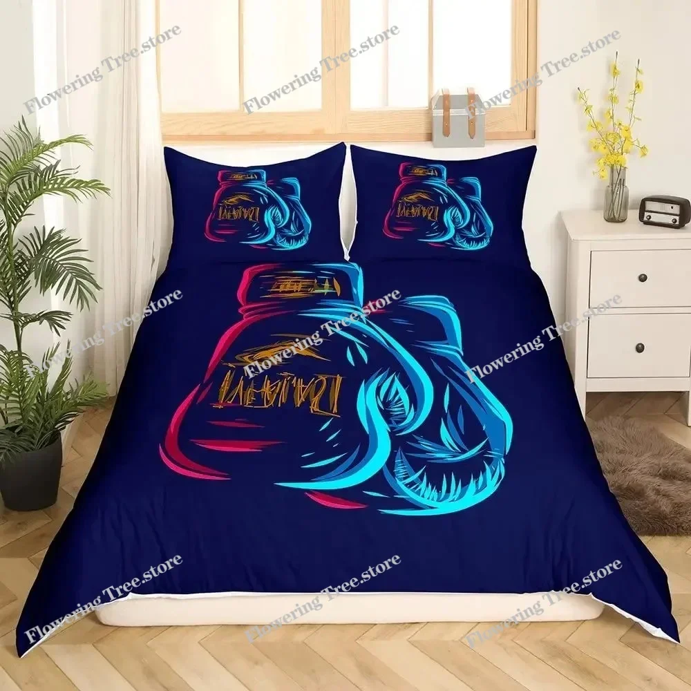 

Boxing Sport Duvet Cover King Queen Golden Boxing Gloves Bedding Set Yellow Fire Print Comforter Cover Microfiber Quilt Cover
