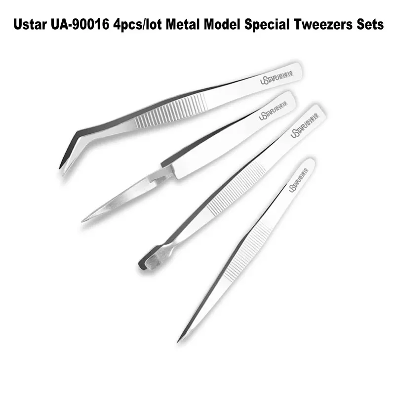 Ustar UA-90016 4pcs/lot Metal Model Special Tweezers Sets for Model Kits Assembly Model Building Tools Hobby DIY