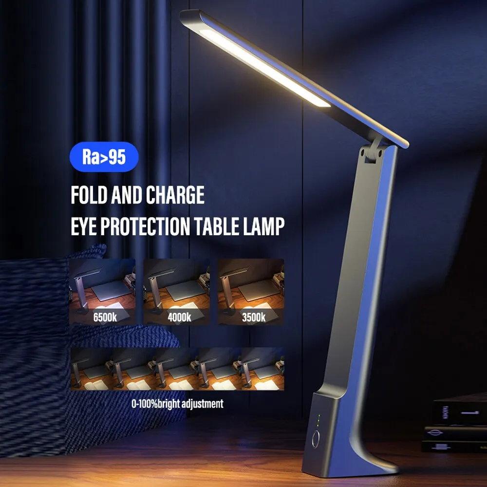 LED Folding Desk Lamp USB Charging Touch Control Dimmable Desktop Eye Protection Reading Study Office Bedroom Bedside Lamp