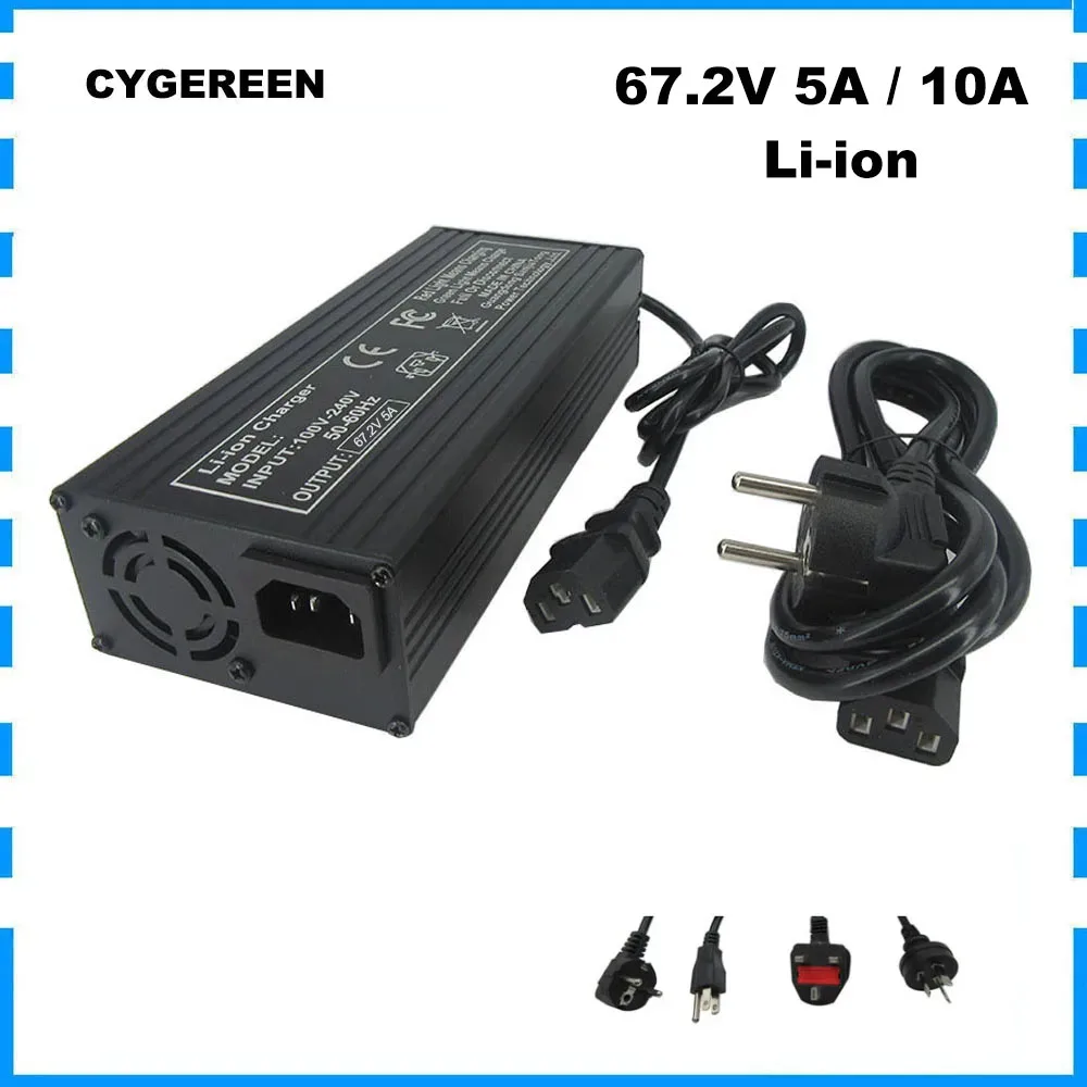 

67.2V 5A 10A Li-ion 16S Ebike Battery Fast Charger 60V 20AH 30AH 50AH Lithium Solar System RV Golf Cart Escooter Charger 220V