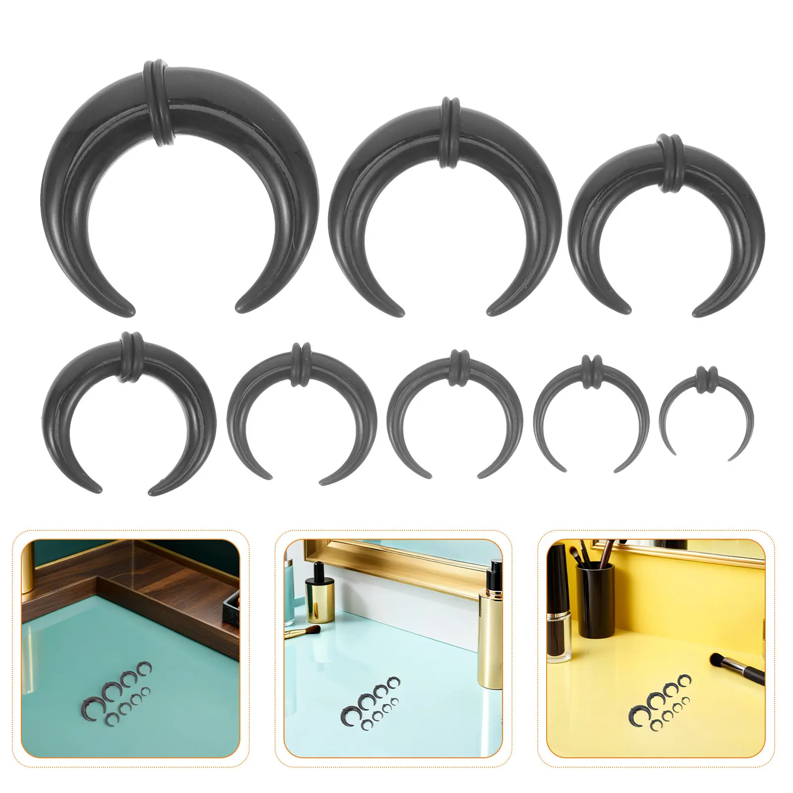 16Pcs Acrylic Septum Ring Kit Black C Shape Pincher Stretcher Expander for Nose Piercing Stretching Comfortable Hypoallergenic