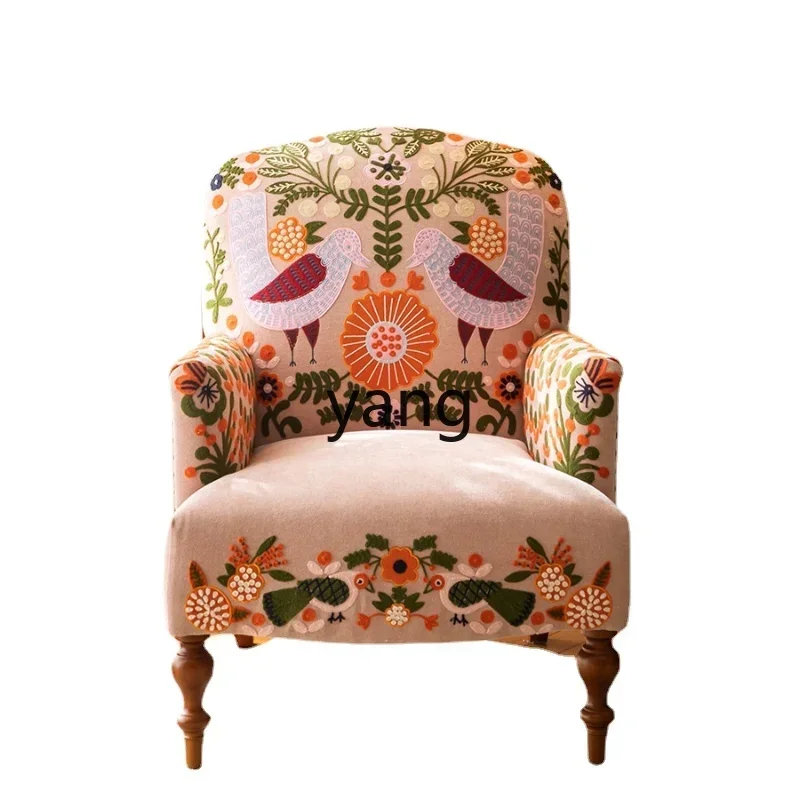 

LTT Solid Wood Fabric Couch French Style Retro Living Room Single Wingback Chair Small Apartment Leisure