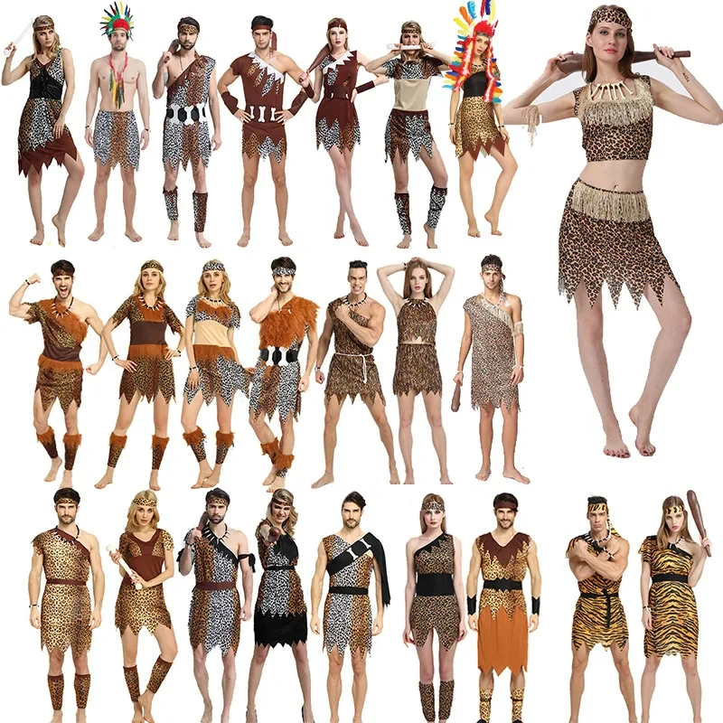 Picture 3: ▶❤Halloween Cosplay Costume Stage Performance Costume Men Women Indigenous People African Primitive Indian Leopard Pattern Set❤◀