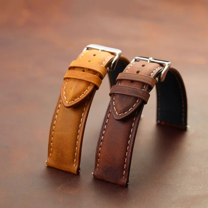 

14mm 16mm 18mm 20mm 22mm 24mm Quick Release Vintage Retro Cowhide Leather Watch Strap for Universal Waterproof Watch Bracelet