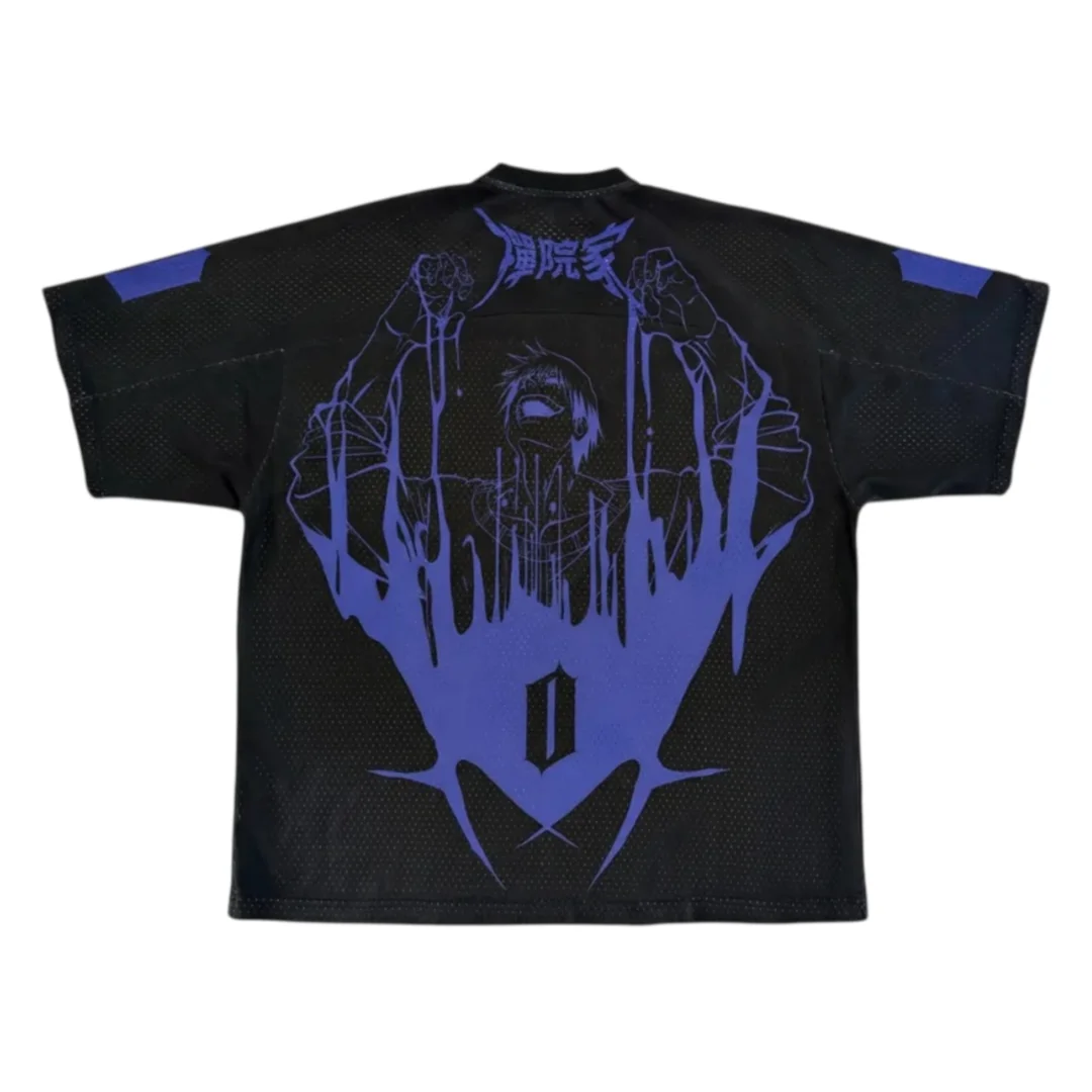 America Retro Heavenly Pact Football Jersey Toji Anime Print V-Neck Short Sleeve Oversized T-Shirt Streetwear Family Matching