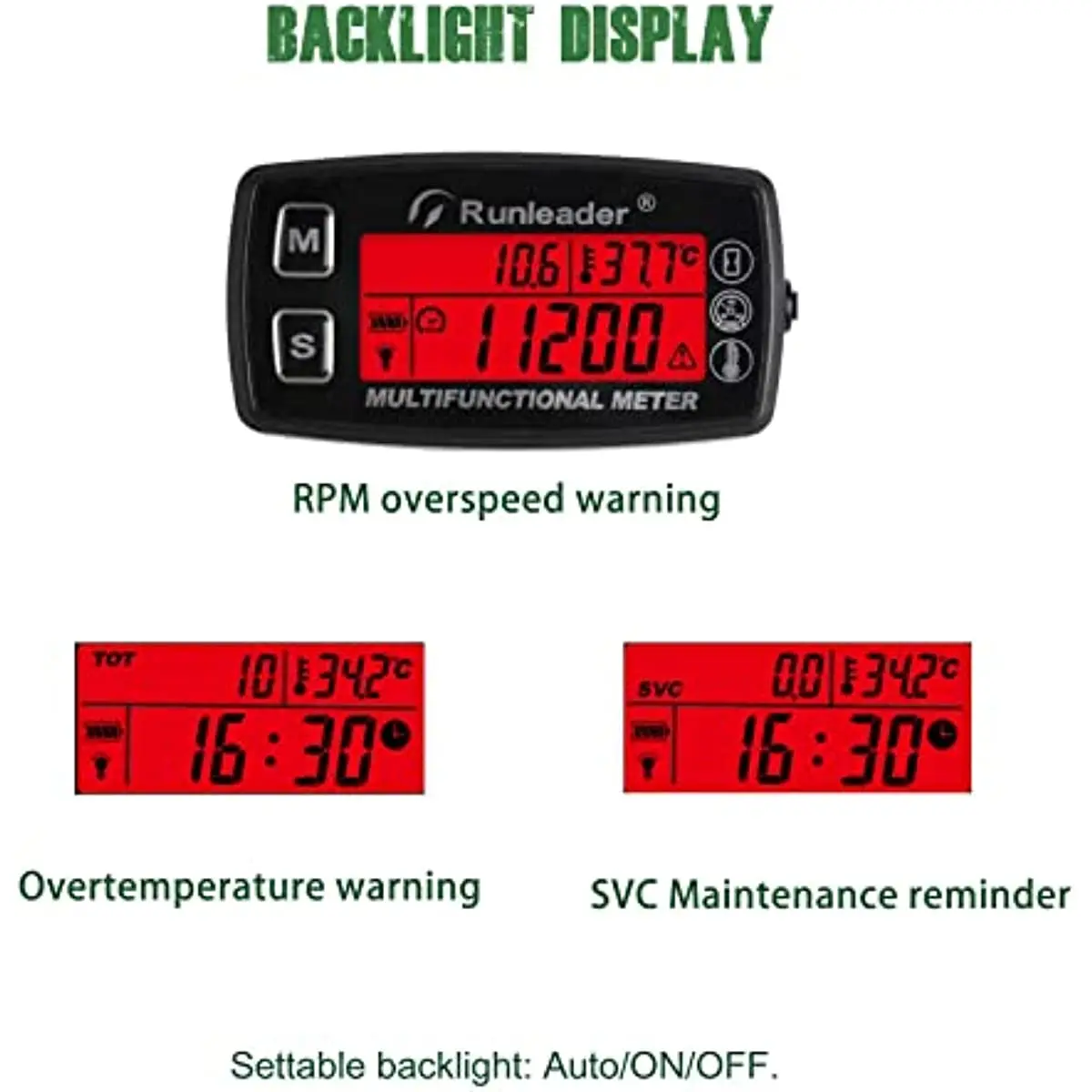 Tachometer TS002-Bend Temperature Digital Gauge RPM for Gas Motorcycle Marine Jet Ski Buggy SnowblowTractor Pit Bike Paramotor