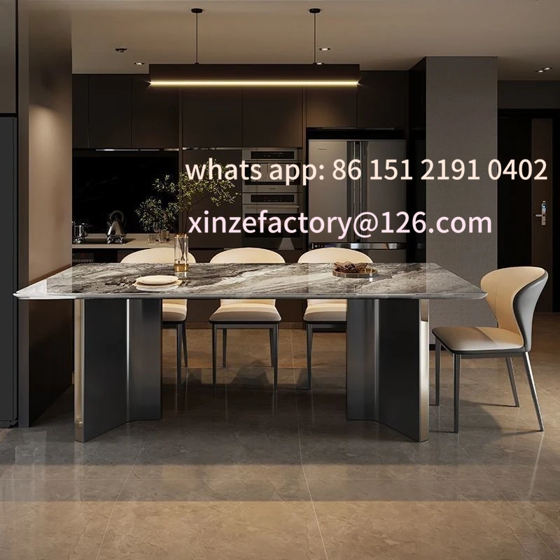 

Customizable clear ocean supercrystalline stone dining table Italian simple rectangular light luxury household microcrystalline