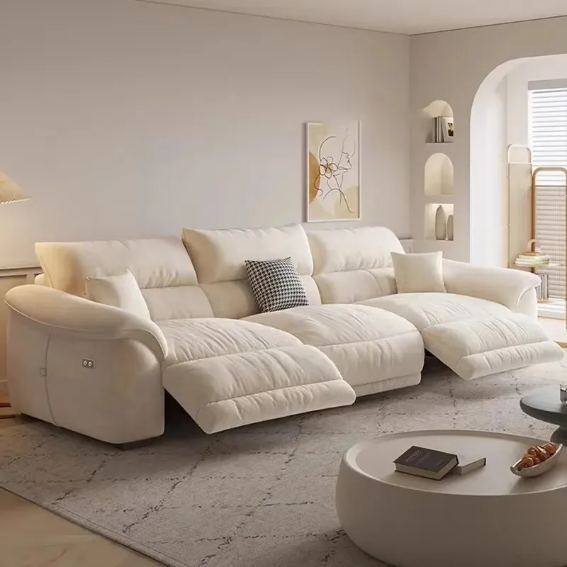 

2 Seats Fabric Electric Sofa Beige Modern Luxury Lazy Recliner Sofa Living Room Apartments Relax Divano Moderno Furniture Home