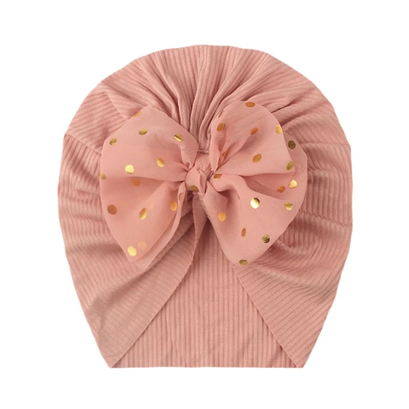 Lovely Shiny Dot Bowknot Baby Hat Cute Solid Color Baby Girls Turban Hat Soft Newborn Infant Cap Beanie Headwrap