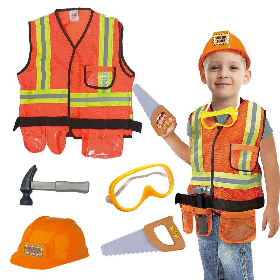 Children Engineer Uniform Kit Safety Vest and Tools School Projects Career Exploration Cosplay Creative Play Children Sets