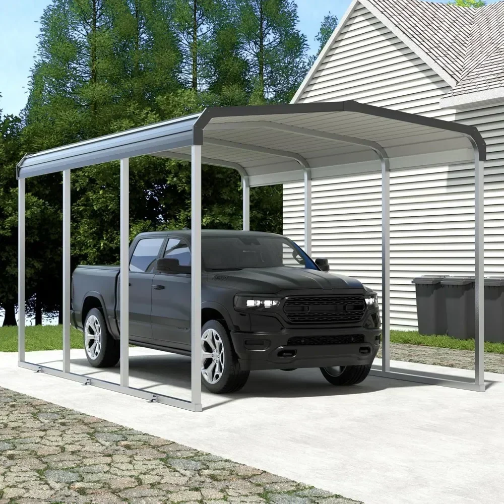 

10x15 FT Metal Carport, Heavy Duty Carport Canopy with Galvanized Steel Frame and Roof, Outdoor Storage Shed, Grey