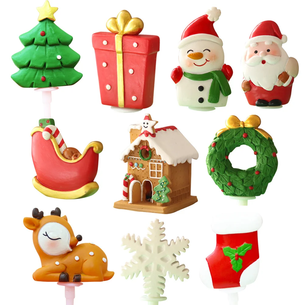 

10Pcs Christmas Cake Toppers Cute Cartoon Picks for Party Cakes Desserts Holiday Baking Decorations Themed Celebrations