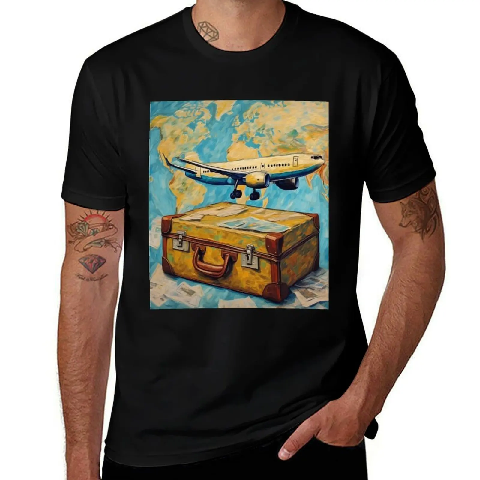 

Skybound Journeys: Airline and Travel Suitcase T-Shirt sweat tops T-shirts for men cotton