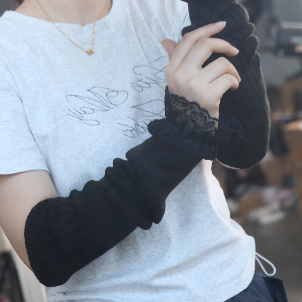 Fashion Japanese Style Y2K Lace Oversleeve Gothic Harajuku JK Lolita Arm Sleeves Cosplay Punk Knitted Gloves Girls