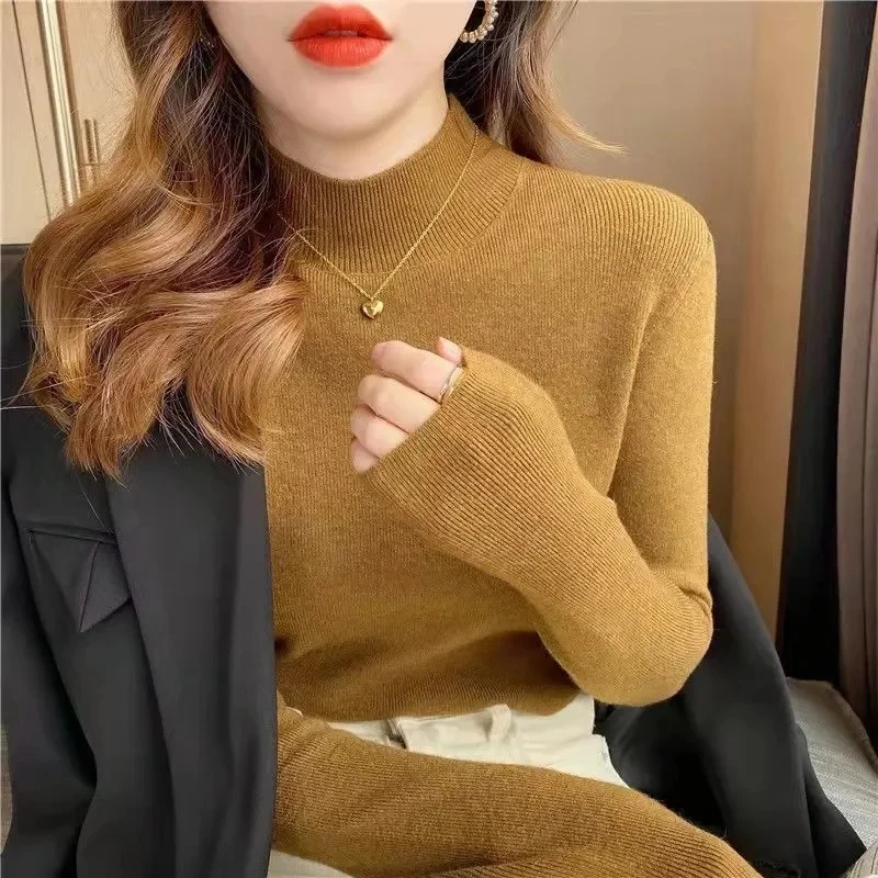 Autumn Winter Thick Knitted Sweater Women Fashion Korean Turtleneck Bottoming Shirt Long Sleeve Sweater Soft Warm Jumper