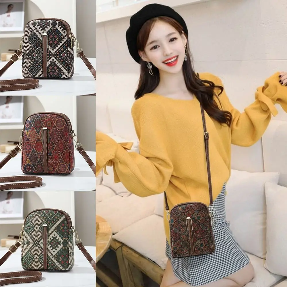 

Women Fashion Bohemian Style Printed Phone Bag PU Leather Ethnic Style Single Shoulder Bag Versatile Luxury Handbag For Ladies