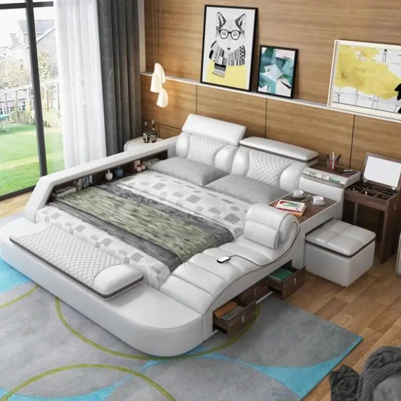 

Queen Nordic Bedroom Bed Frame Master Smart King Double Bed Frame Multifunctional Luxury Letto Matrimoniale Home Furniture