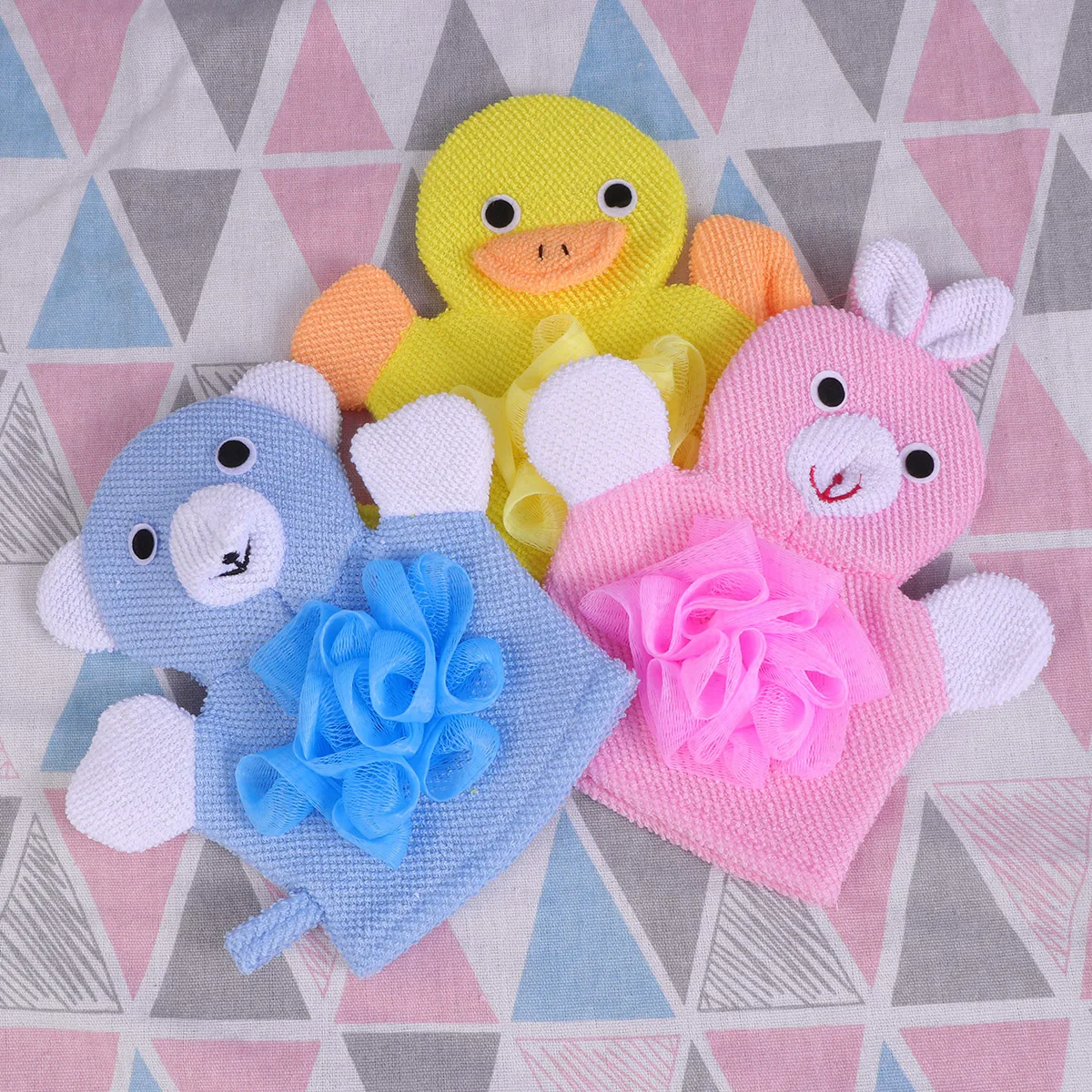 

3Pcs Shower Exfoliating Bath Gloves Cartoon Dual Side Body Scrubber Easy Clean Lanyard Hanging Bathing Accessory for Men Women