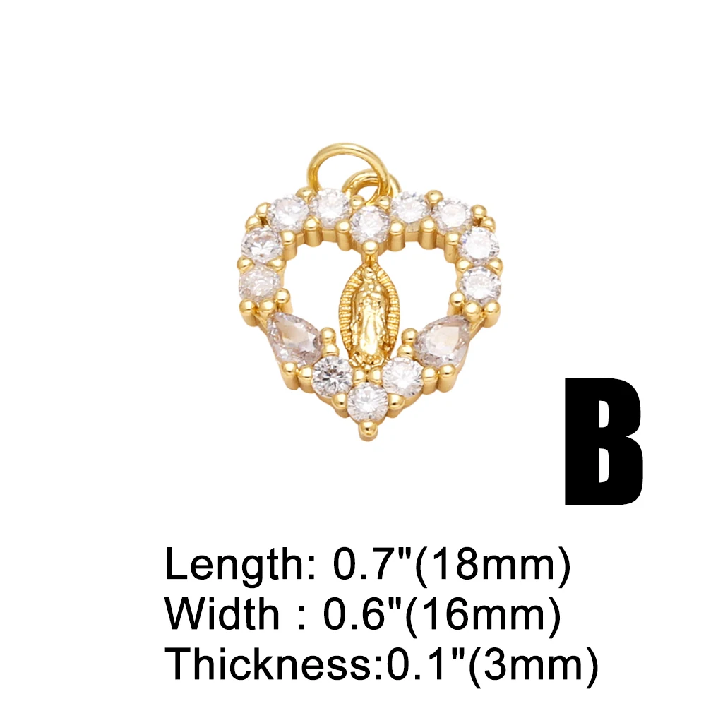 OCESRIO White Crystal Heart Charms for Bracelet Copper Gold Plated Heart Key LOVE Virgen María accesorios de joyería chma277