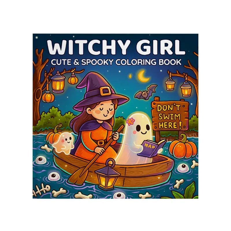 Soft Cute Witch Coloring Book Friendly Spooky Halloween Girl Ghost Magical Scene Art Gift For Teens Women Beginners