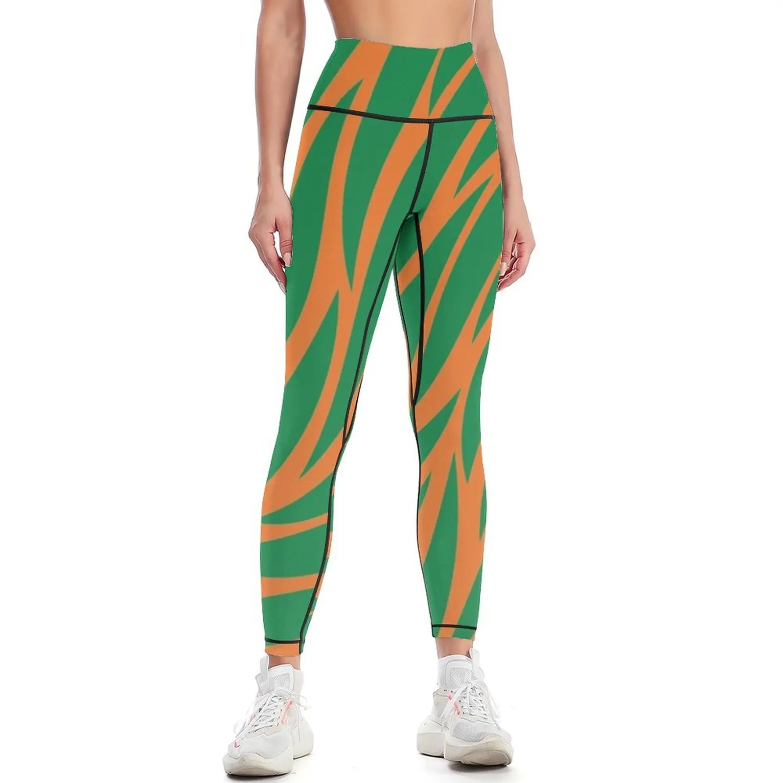 

Orange and Green Wavy Rattler Pattern Leggings for physical sports for push up Women's fitness Womens Leggings