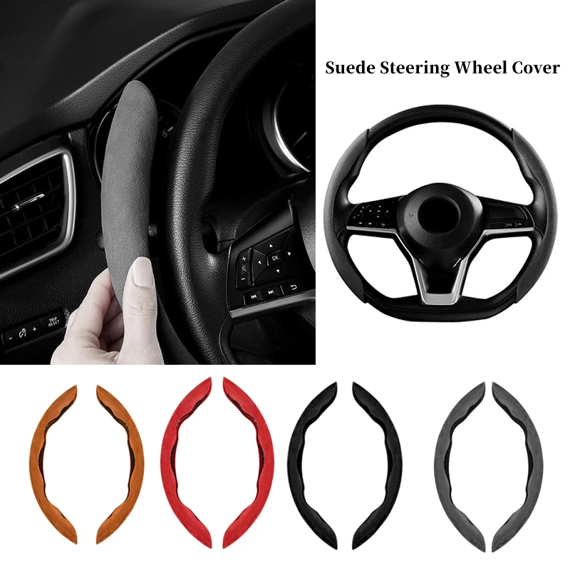 

2pcs Suede Car Steering Wheel Cover Universal Fur Wheel Booster Protection Cover Non-Slip Auto Truck Interior Accessories