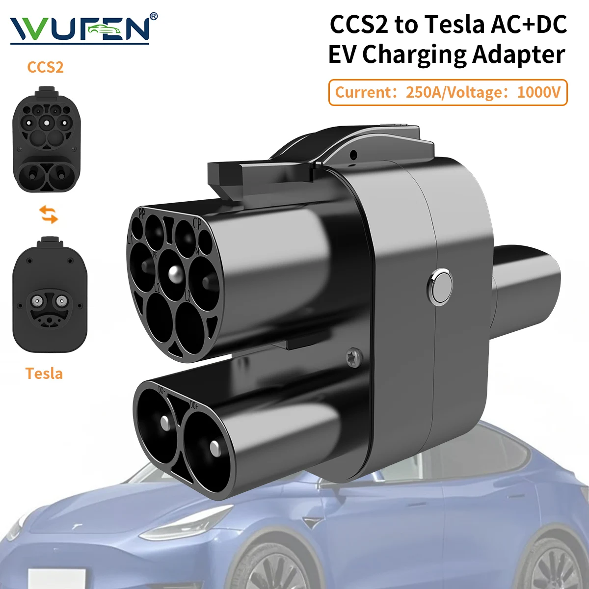 

WUFEN For Tesla Model Y/S/3 Fast Charging CCS2 to NACS adapter connector CCS2 Tesla Adapter Type2 to Tesla EV Charger combo 2
