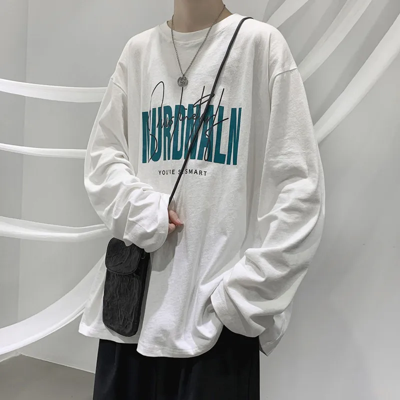 

Футболка с длинными рукавами, мужская свободная весенне-осенняя футболка с принтом для мальчиков, модная осенняя одежда с нижней рубашкой