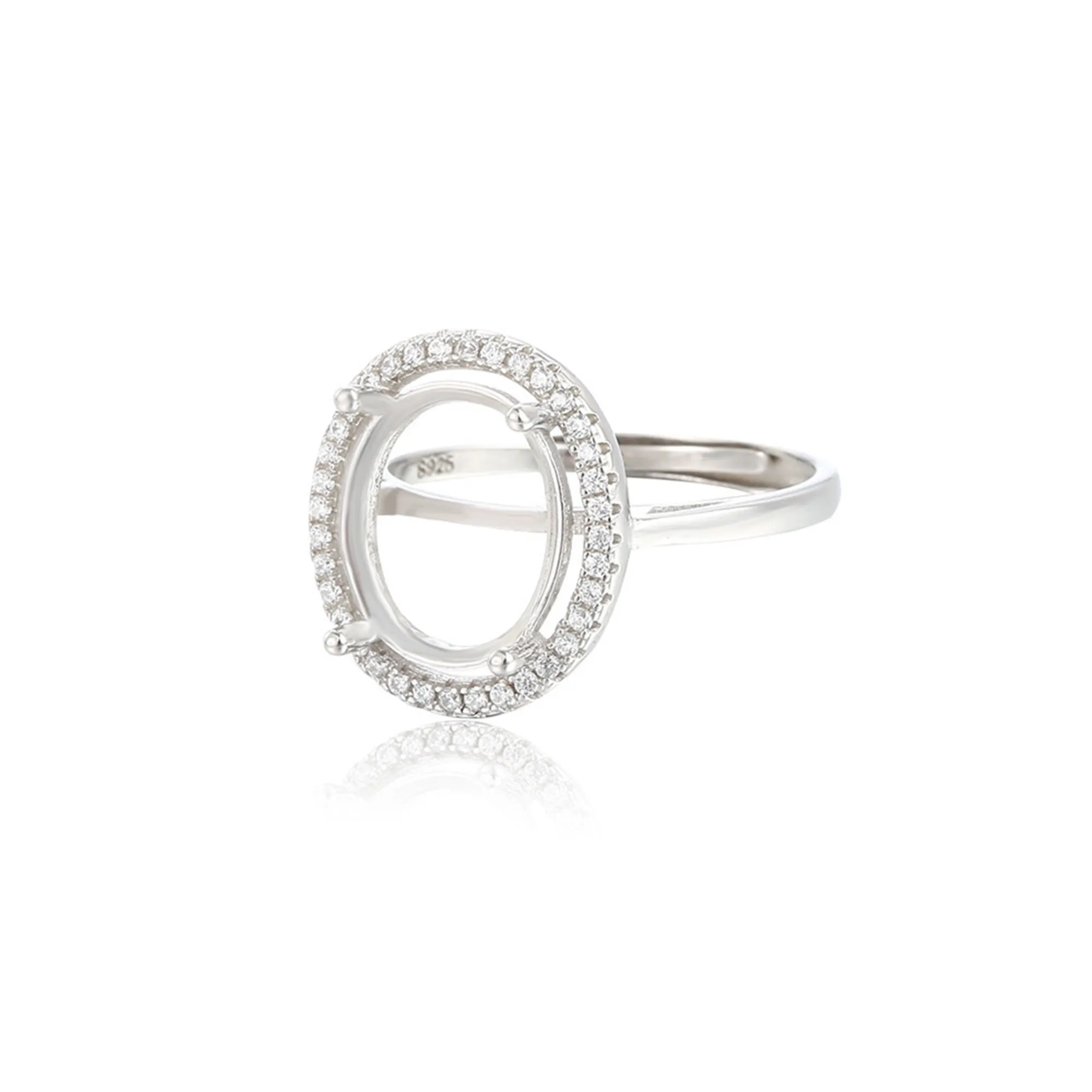 

Ring Setting for 7x9mm/10x12mm Oval Cabochons White Gold Plated 925 Silver Zircon Adjustable Ring Blank