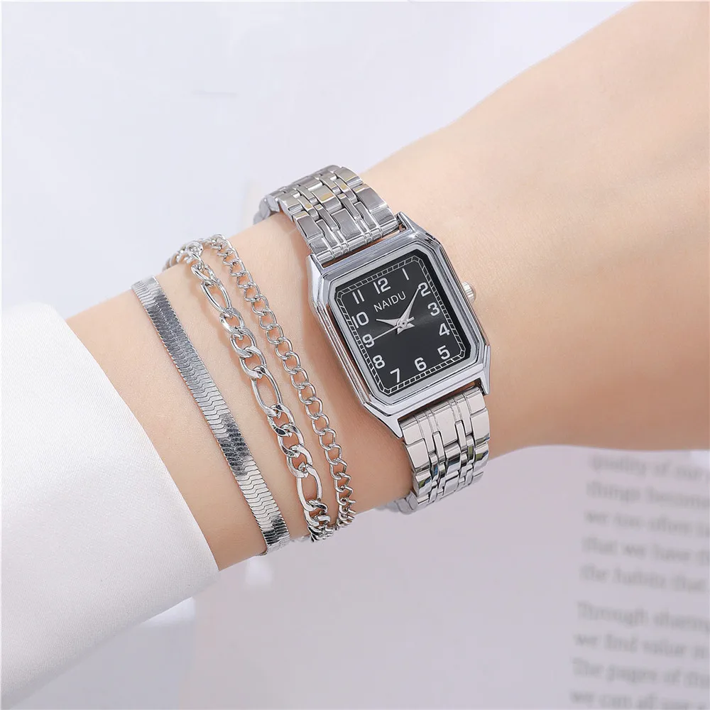 fashion rectangle dial women steel dress watch