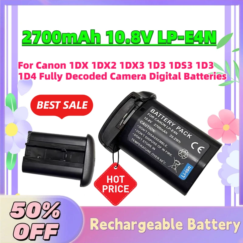 

Новая сменная батарея LP-E4N 2700 мАч 10.8В для камер Canon 1DX, 1DX2, 1DX3, 1D3, 1DS3, 1D4, полностью декодированная, цифровая