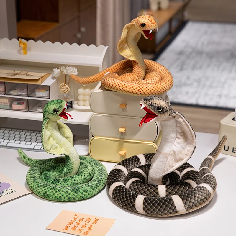 New Simulated Cobra Plush Toy Long Stuffed Snake Plushie Pillow Sofa Chair Decorate Props Girls Boys Present