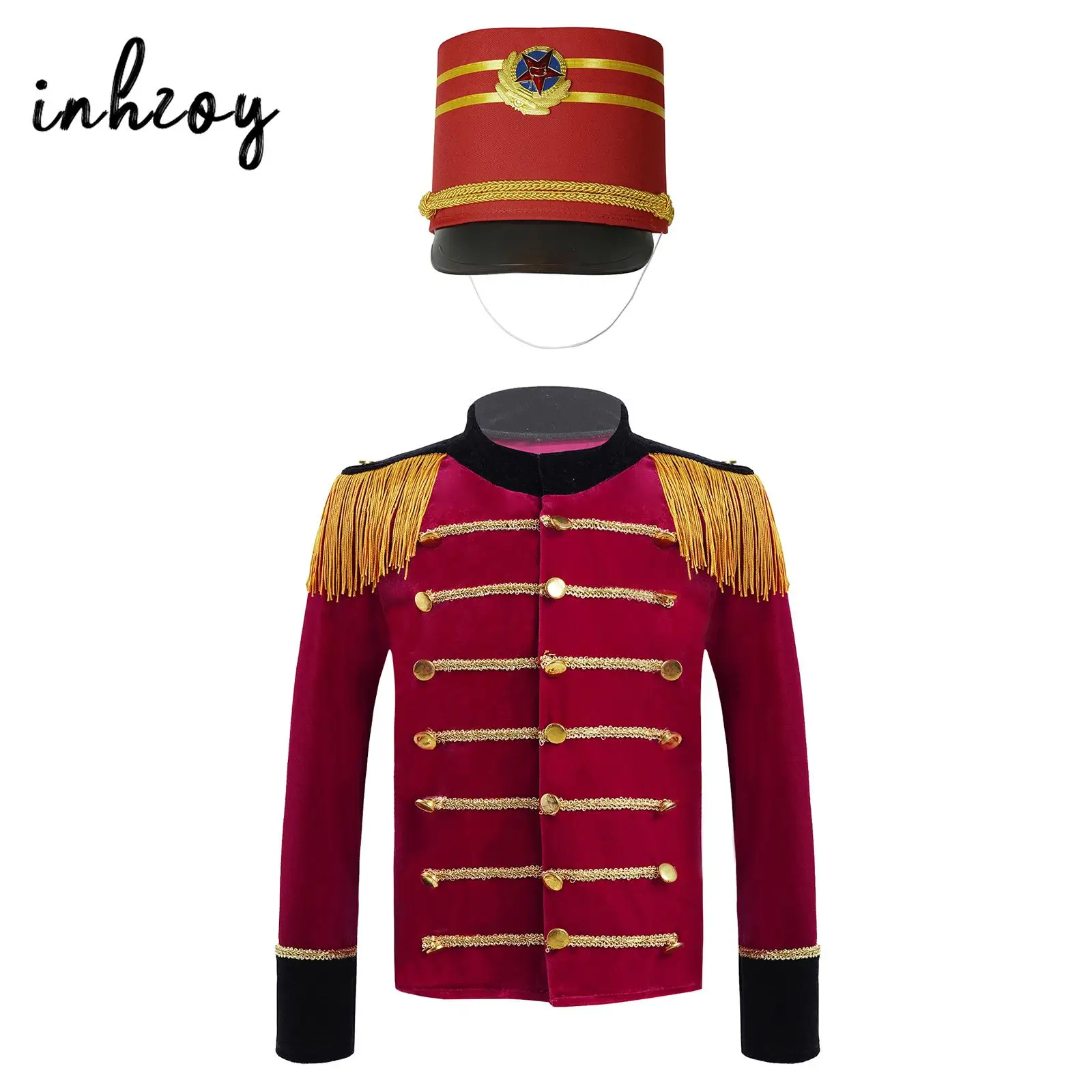 Costume de trompent de tambour pour enfants, uniforme de garde d'honneur royale, veste de maître d'Halloween, olympiques de casse-noisette, pompon LYus, filles et garçons