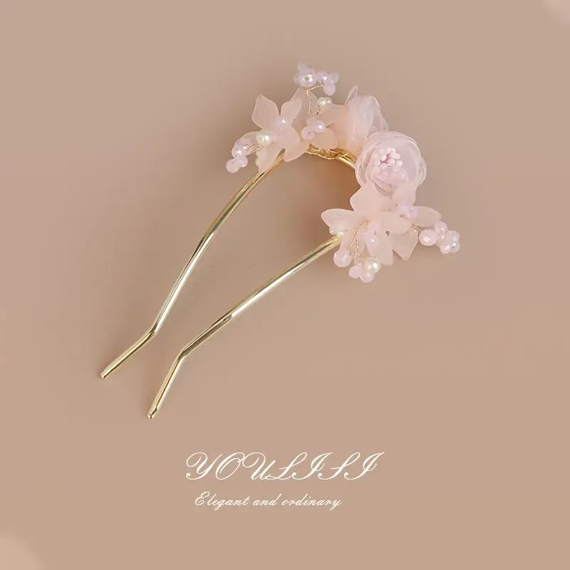 

Новая заколка для волос U-образной формы в китайском стиле с цветочным жемчужным акцентом для женщин, винтажная палочка для волос, элегантный повседневный аксессуар для волос